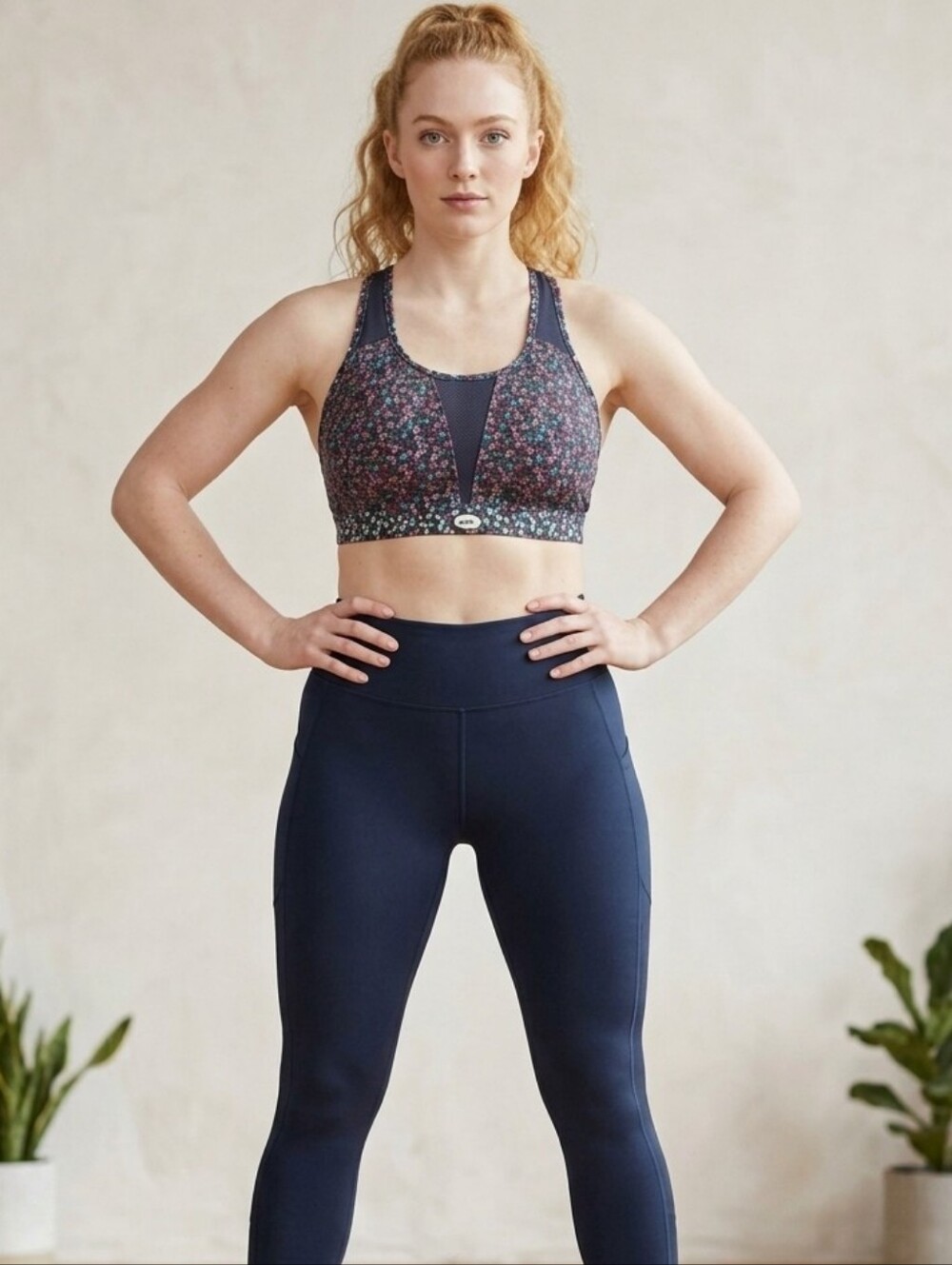 Nike Navy Floral-Print High-Support Sports Bra